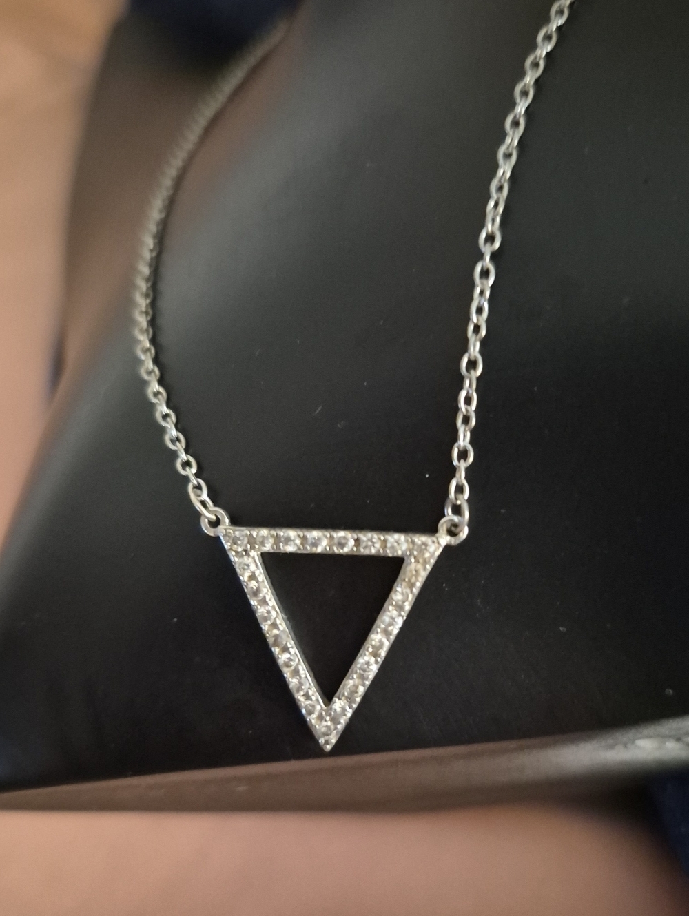 Sterling Silver Open Triangle Cubic Zirconia CZ Pave Pendant Necklace